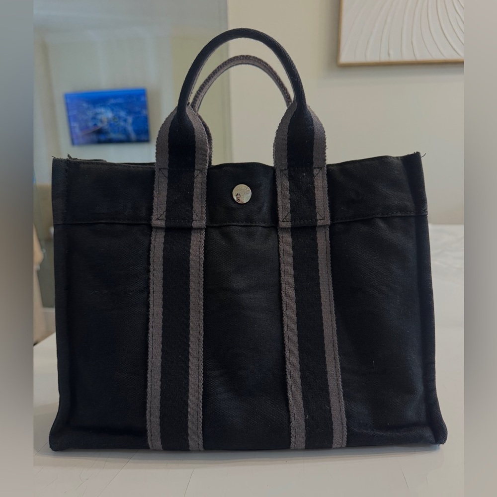 Hermès Cotton Canvas Fourre-Tout in Black/Grey